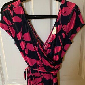 Pink and Blue faux wrap dress